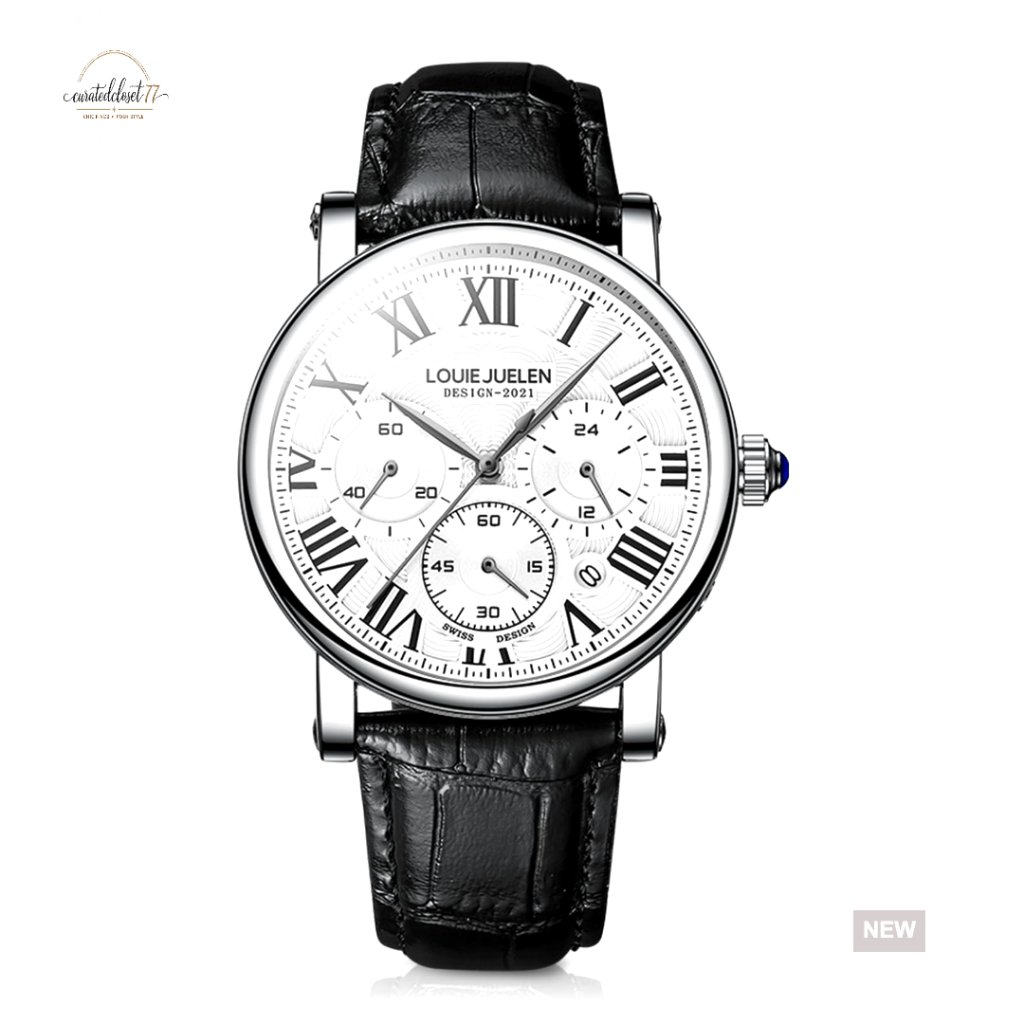 Classic Chronograph Watch Roman Numerals Analog Calendar Date Waterproof